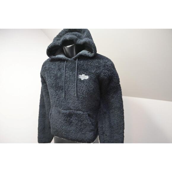 Nike Sherpa Hoodie Jacket Black Pull Over Sweater Womens Size Medium - Picture 1 of 12